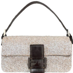 Vintage Fendi Beaded Shoulder Baguette Bag in Nude / Brown | NITRYL