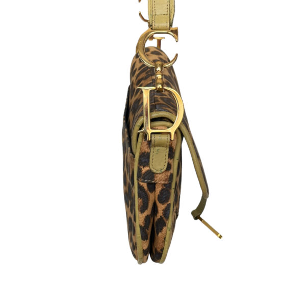 Dior Leopard Print Mini Saddle Bag in Brown / Green with Ostrich Skin Detailing - Image 6