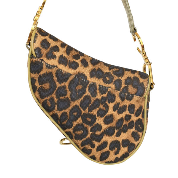 Dior Leopard Print Mini Saddle Bag in Brown / Green with Ostrich Skin Detailing - Image 3