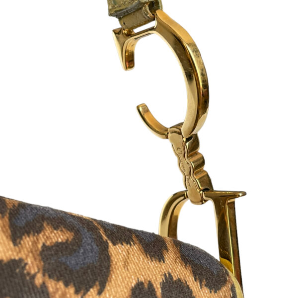 Dior Leopard Print Mini Saddle Bag in Brown / Green with Ostrich Skin Detailing - Image 4