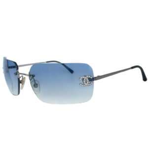 Vintage Chanel Diamante Rimless Ombre Sunglasses in Baby Blue / Silver | NITRYL