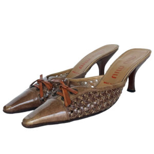 Vintage Miu Miu Lace Bow Mules in Brown / Red UK 4.5 | NITRYL