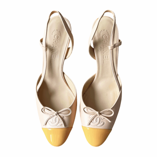 Chanel Logo Bow Heels in Baby Pink / Yellow UK 4.5 - Image 3