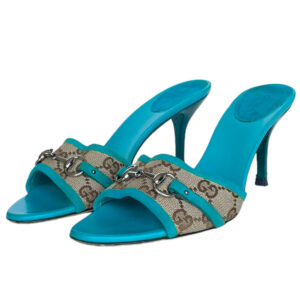 Vintage Gucci Monogram Heels in Teal / Beige UK 5 | NITRYL