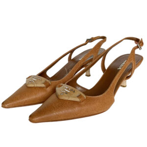 Vintage Prada Logo Slingback Heels in Tan UK 3 | NITRYL