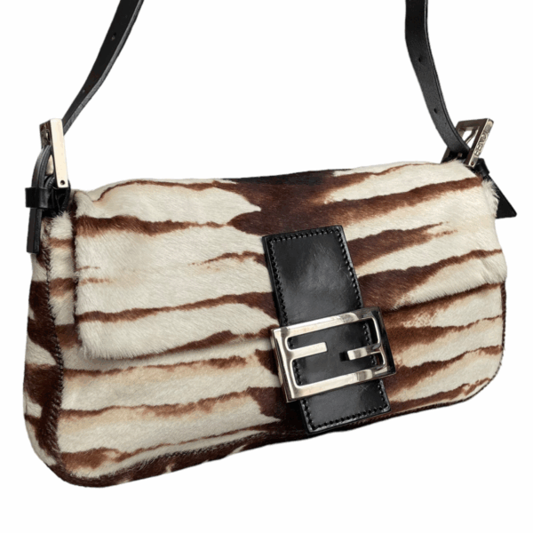Fendi Striped Calfskin Shoulder Baguette Bag in Brown - Image 2