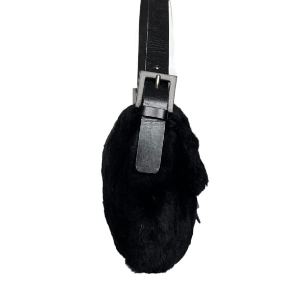 Fendi Rabbit Fur Shoulder Baguette Bag in Black - Image 4
