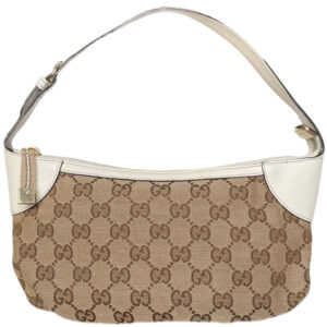 Vintage Gucci Monogram Mini Shoulder Bag in Beige / White / Gold | NITRYL