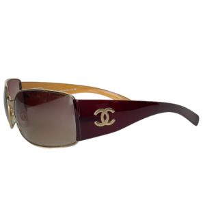 Vintage Chanel Logo Wraparound Sunglasses in Brown / Gold | NITRYL