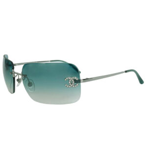 Vintage Chanel Diamante Rimless Ombre Sunglasses in Aqua Green / Silver | NITRYL