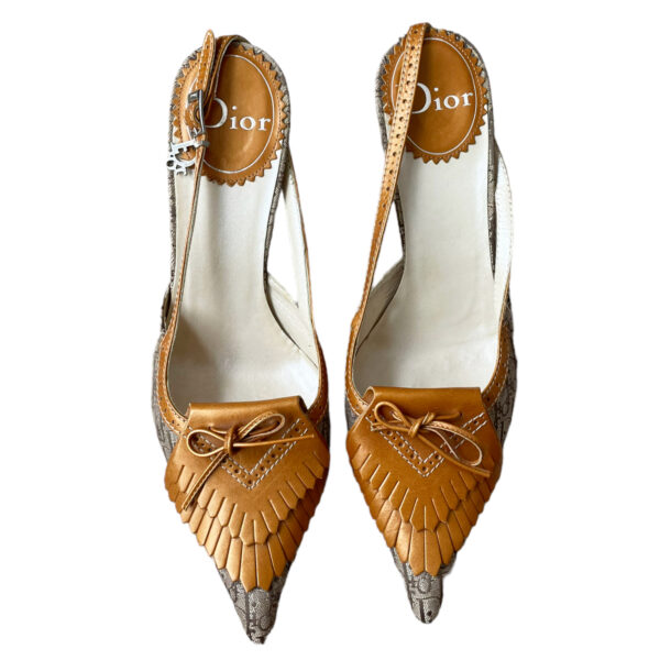 Dior Monogram Bow Slingback Heels in Beige / Bronze UK 4.5 - Image 2