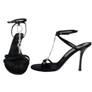 Vintage Dior Spellout Logo Satin Heels in Black / Silver UK 6 | NITRYL