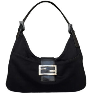 Vintage Fendi Silk Shoulder Baguette Bag in Black / Silver | NITRYL