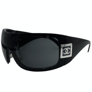 Vintage Chanel Logo Oversized Ski Sunglasses in Black / Silver | NITRYL