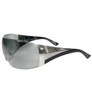 Vintage Prada Chrome Wraparound Oversized Sunglasses in Silver / Black | NITRYL