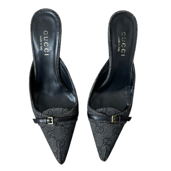 Gucci Monogram Mule Heels in Grey / Black UK 3 - Image 2