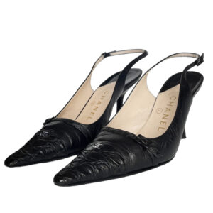 Vintage Chanel Logo Slingback Heels in Black UK 4.5 | NITRYL