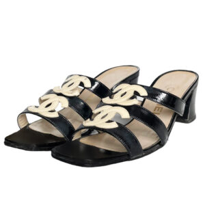 Vintage Chanel Double Logo Sandal Heels in Black / Cream UK 4.5 | NITRYL