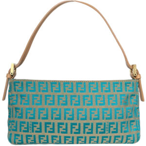 Vintage Fendi Monogram Mini Shoulder Bag in Teal / Tan | NITRYL