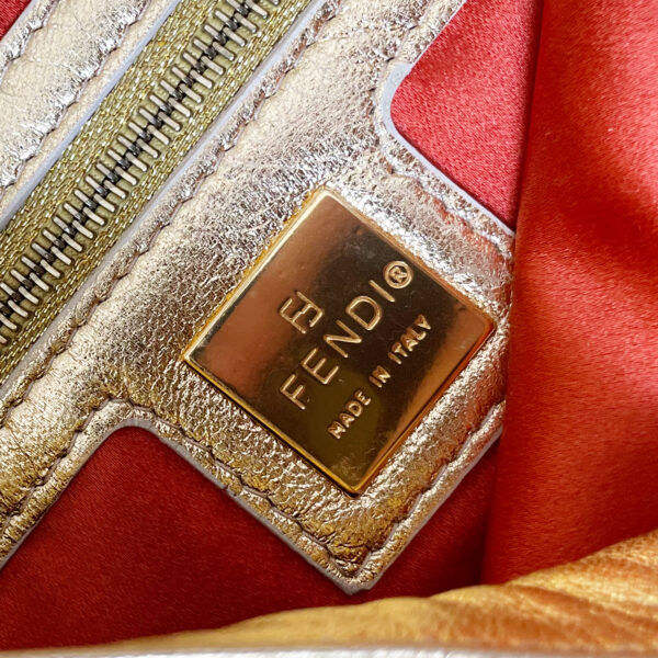 Fendi Leather Crystal Encrusted Shoulder Baguette Bag in Gold - Image 8
