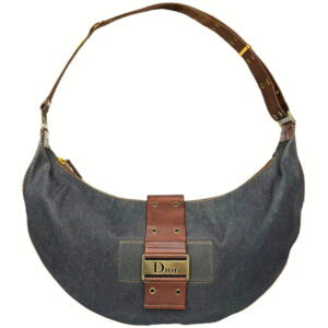 Vintage Dior XL Street Chic Half Moon Shoulder Bag in Denim / Brown | NITRYL