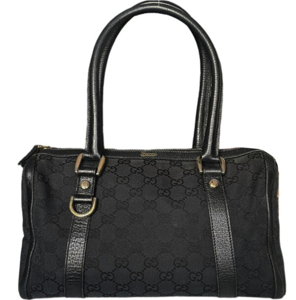 Vintage Gucci Monogram Boston Shoulder Bag in Black / Gold | NITRYL