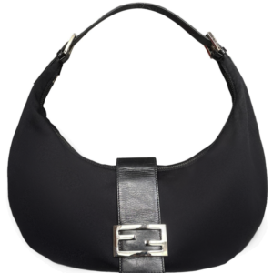 Vintage Fendi Cloth Half Moon Shoulder Bag in Black / Silver | NITRYL