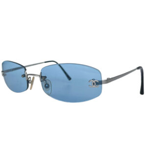 Vintage Chanel Rimless Oval Sunglasses in Blue | NITRYL