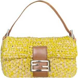 Vintage Fendi Rafia Woven Shoulder Baguette Bag in Yellow | NITRYL