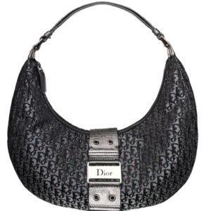 Vintage Dior Monogram Street Chic Half Moon Shoulder Bag in Black / Metallic Silver | NITRYL