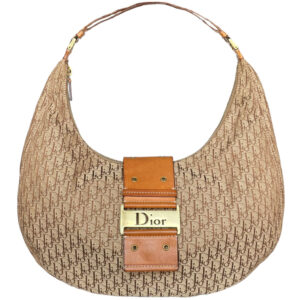 Vintage Dior Monogram Street Chic Half Moon Shoulder Bag in Beige / Tan | NITRYL