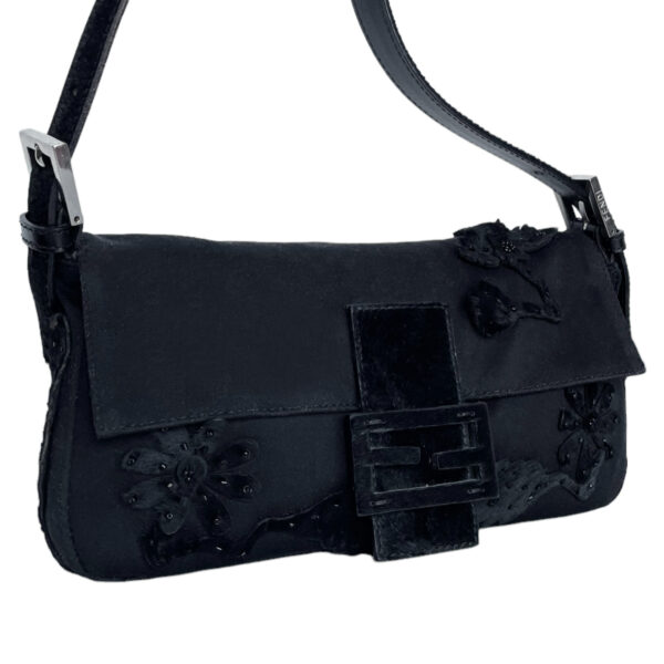 Fendi Beaded Flower Shoulder Baguette Bag with Calfskin Detailing - Image 2