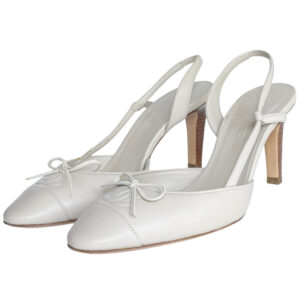 Vintage Chanel Logo Bow Slingback Heels in Off White UK 3 | NITRYL