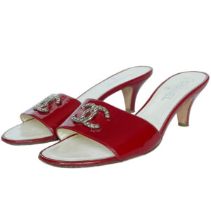 Vintage Chanel Logo Kitten Heels in Red / Silver UK 4.5 | NITRYL