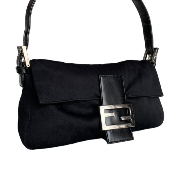Fendi Classic Silk Shoulder Baguette Bag in Black / Silver - Image 2