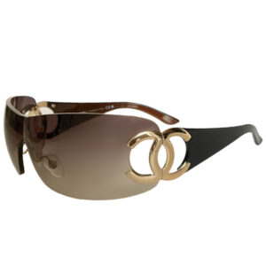 Vintage Chanel Logo Wraparound Sunglasses in Brown / Gold | NITRYL