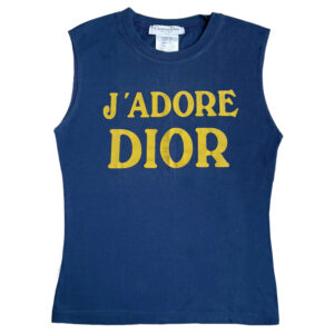 Vintage Dior J'Adore Spellout Tank Vest Top in Navy / Yellow UK 8 | NITRYL