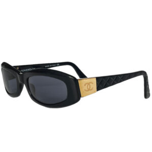 Vintage Chanel Logo Chunky Sunglasses in Black / Gold | NITRYL