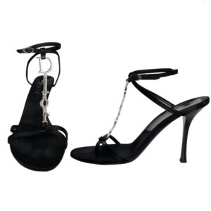 Vintage Dior Spellout Logo Strappy Heels in Black / Silver UK 5.5 | NITRYL