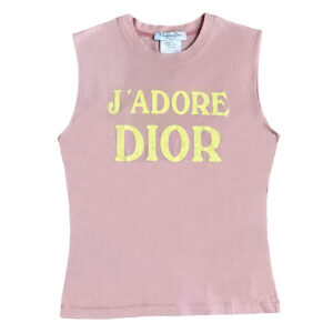 Vintage Dior J'Adore Spellout Tank Vest Top in Pink / Yellow UK 12 | NITRYL