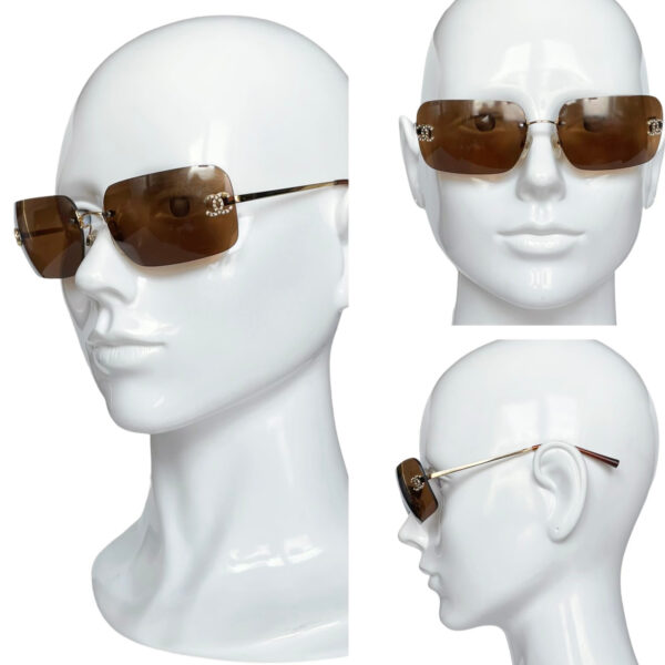 Chanel Diamante Rimless Sunglasses in Brown / Gold - Image 5
