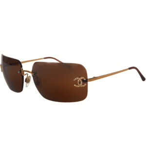 Vintage Chanel Diamante Rimless Sunglasses in Brown / Gold | NITRYL