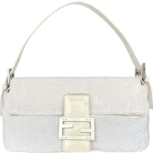 Vintage Fendi Beaded Shoulder Baguette Bag in White / Cream | NITRYL