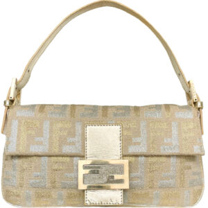 Vintage Fendi Monogram Metallic Shoulder Baguette Bag in Silver / Gold | NITRYL