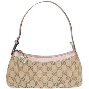 Vintage Gucci Monogram Heart Charm Mini Shoulder Bag in Beige / Pink / Gold | NITRYL