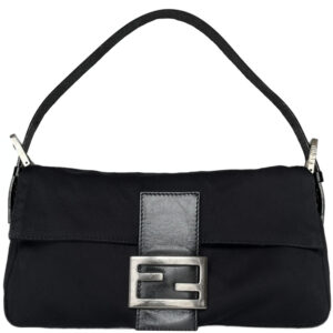 Vintage Fendi Silk Classic Shoulder Baguette Bag in Black / Silver | NITRYL