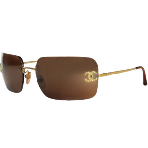 Vintage Chanel Diamante Rimless Sunglasses in Brown / Gold | NITRYL