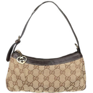 Vintage Gucci Monogram Heart Charm Mini Shoulder Bag in Beige / Brown / Gold | NITRYL