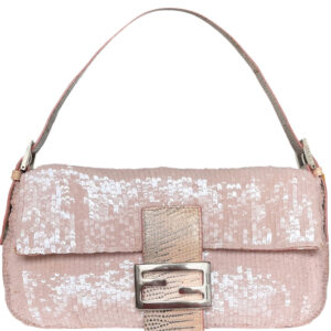 Vintage Fendi Sequin Shoulder Baguette Bag in Baby Pink with Exotic Lizard Leather Detailing | NITRYL