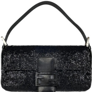 Vintage Fendi Beaded Shoulder Baguette Bag in Black | NITRYL